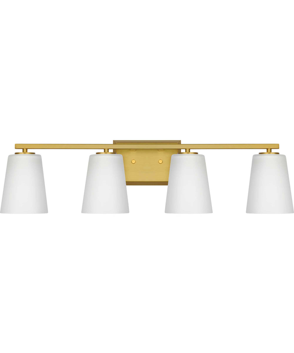 Vertex 4-Light Etched White Glass Contemporary Bath Light Brushed Gold