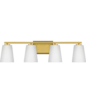Vertex 4-Light Etched White Glass Contemporary Bath Light Brushed Gold
