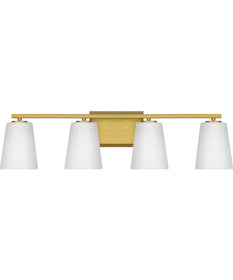 Vertex 4-Light Etched White Glass Contemporary Bath Light Brushed Gold