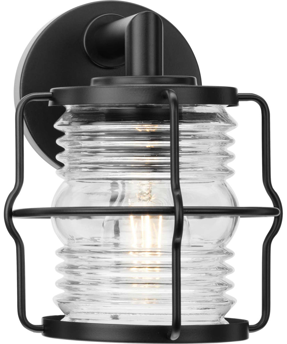 Keegan 1-Light Clear Glass Coastal Outdoor Wall Lantern Matte Black