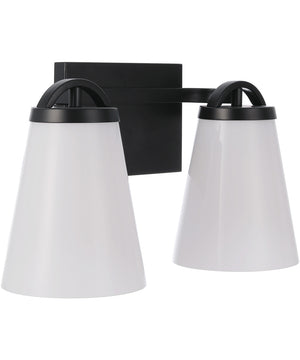 14"W Zane 2-Light Opal Glass Bath Vanity Light Flat Black