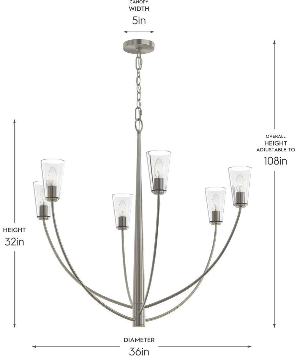 Jheni 6-Light Large Chandelier with Clear Glass Shades Brushed Nickel