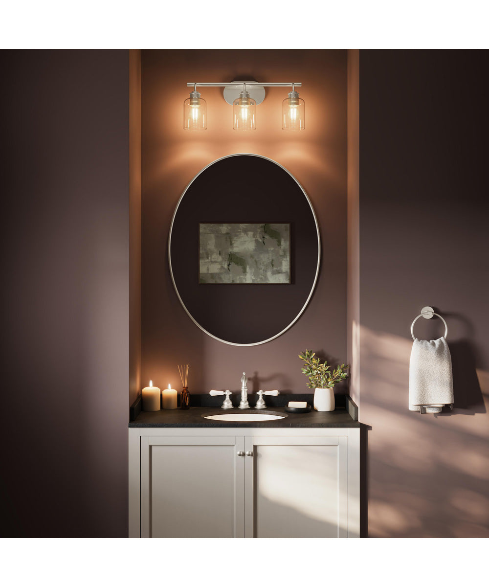 Reines 3-Light Bath Vanity with Clear Glass Shades Brushed Nickel