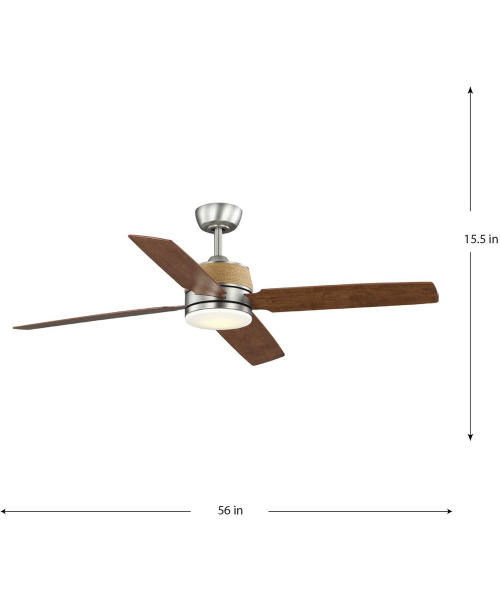 Shaffer II 56 in. 4-Blade Ceiling Fan with Integrated LED Lamped Light Natural Jute Accents Antique Nickel