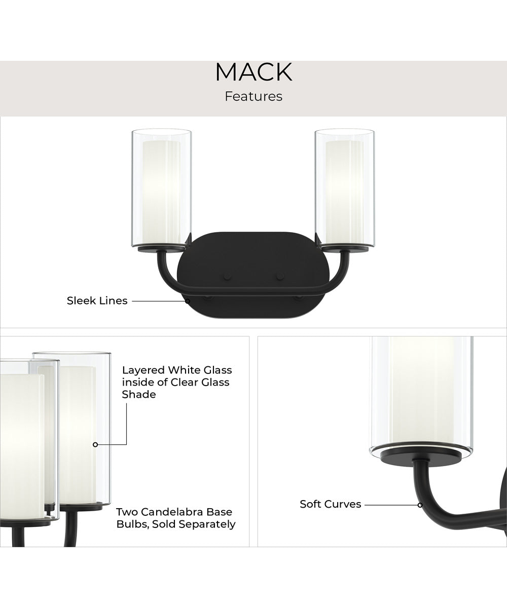 Mack 2-Light Vanity Light with Layered Glass Shades Matte Black