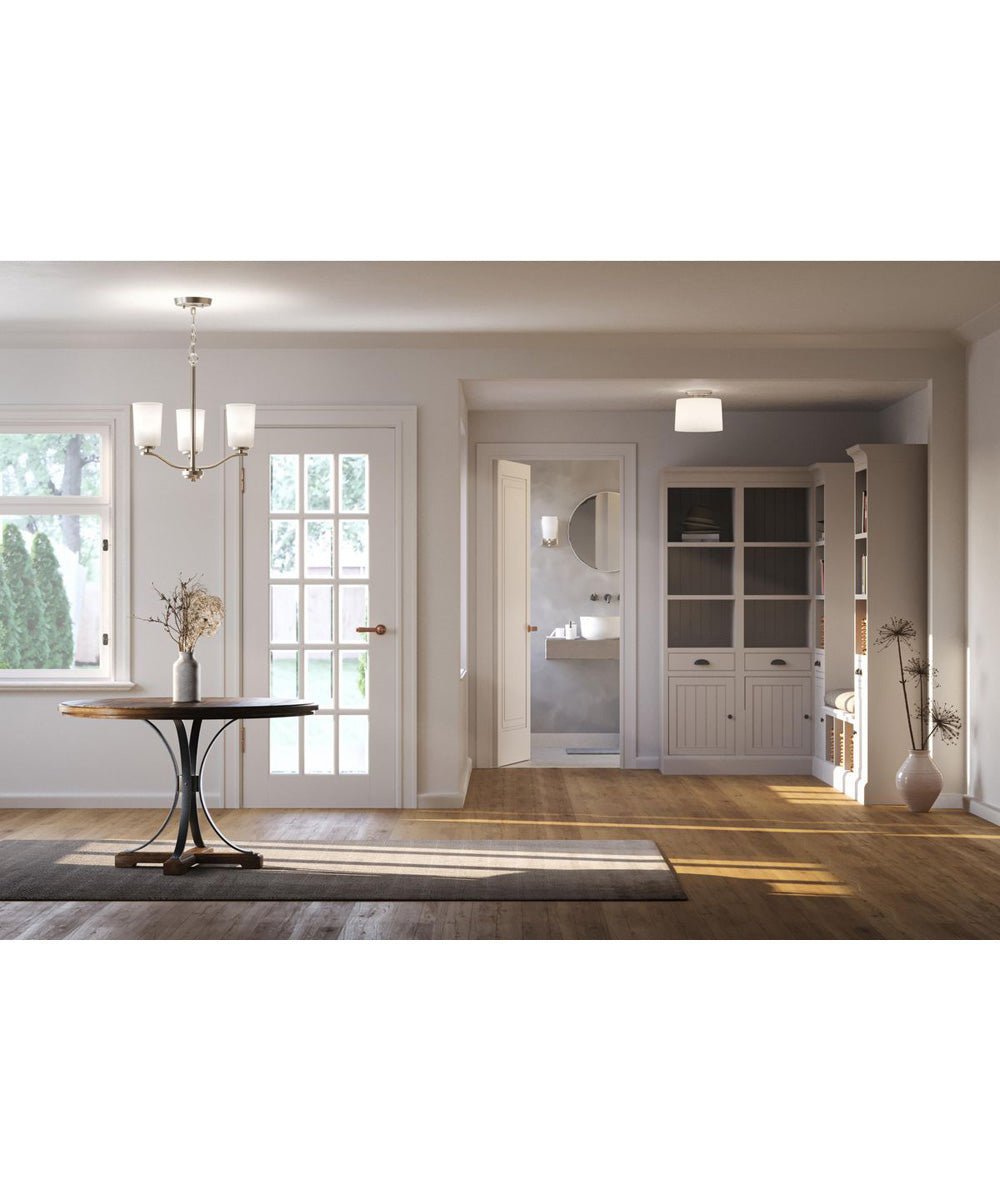 Adley 3-Light Etched White Glass Semi-Flush Convertible Light Brushed Nickel