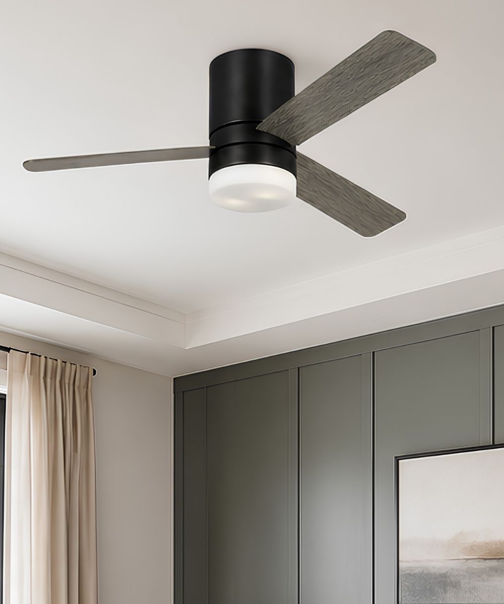 52" Era Modern 3-Blade Ceiling Fan Aged Pewter with Light Grey Weathered-Oak Blades, LED Light