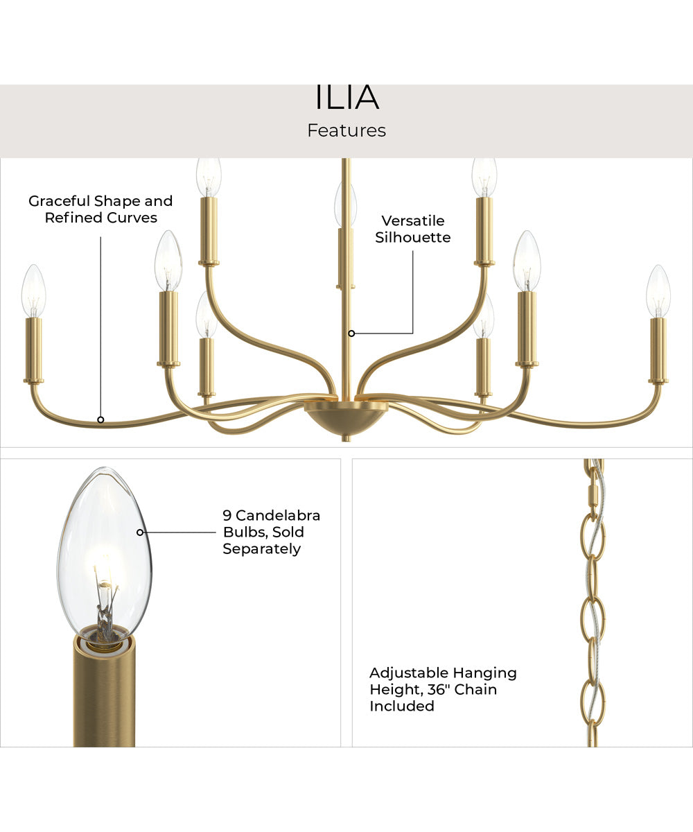 Ilia 9-Light Two-Tier Chandelier Brushed Gold