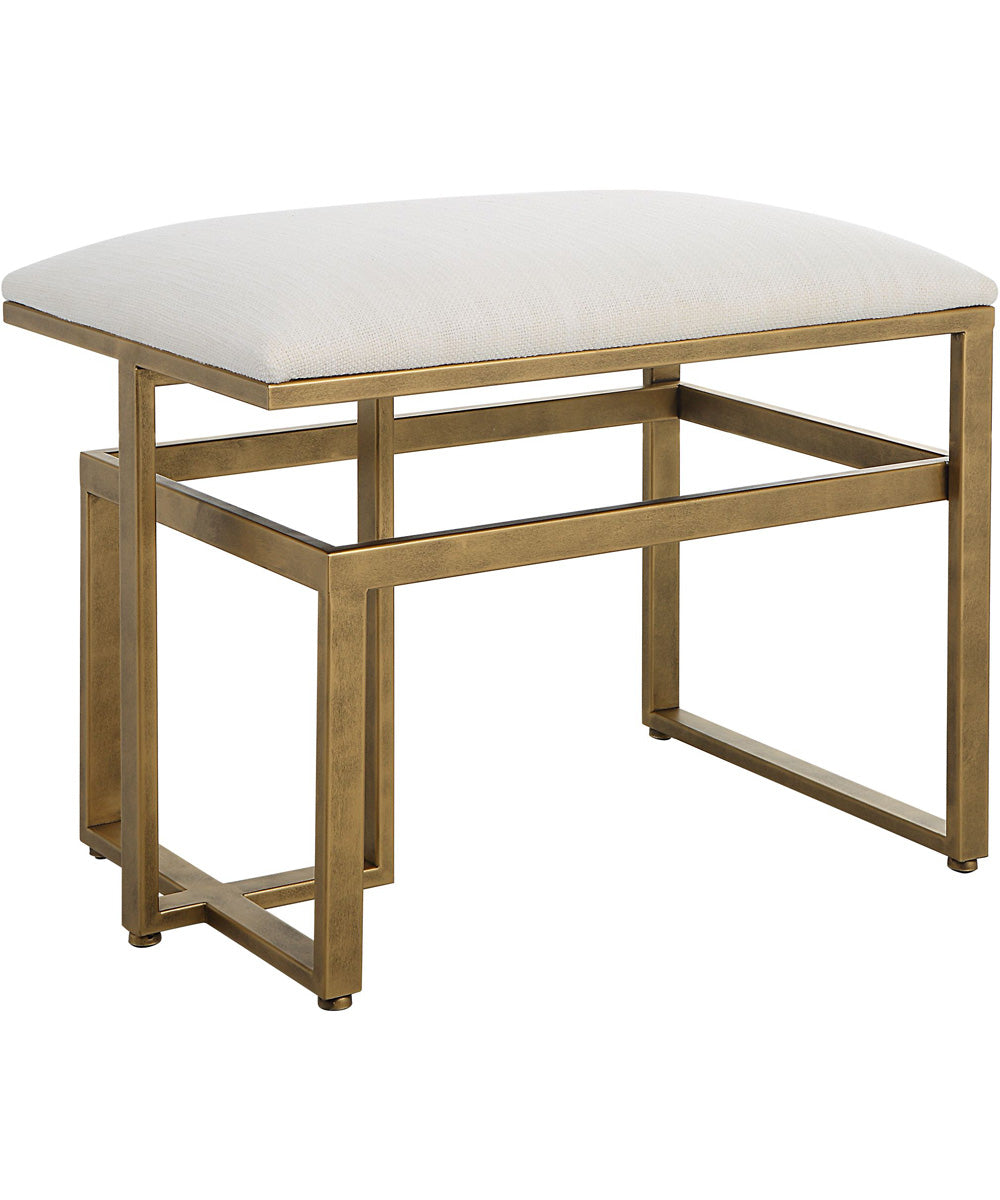 Modern Iron Bench in Antique Brushed Brass with Cushion