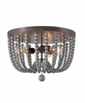 Dumas 16"W 3-Light Golden Bronze Finish Distressed Gray Wood Bead Flushmount by KenroyHome