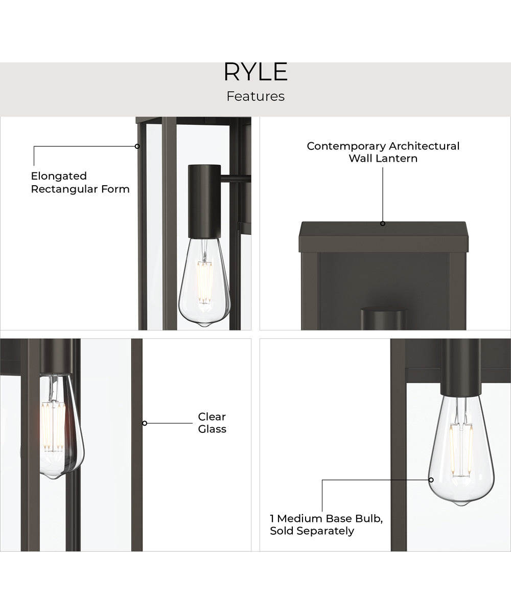 Ryle 1-Light Large Wall Lantern with Clear Glass Panels Antique Bronze