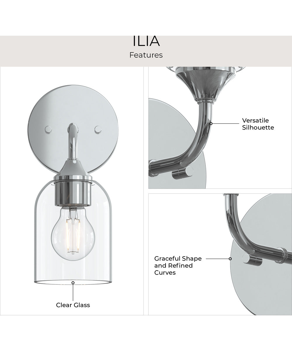 Ilia 1-Light Wall Sconce with Clear Glass Shade Polished Chrome