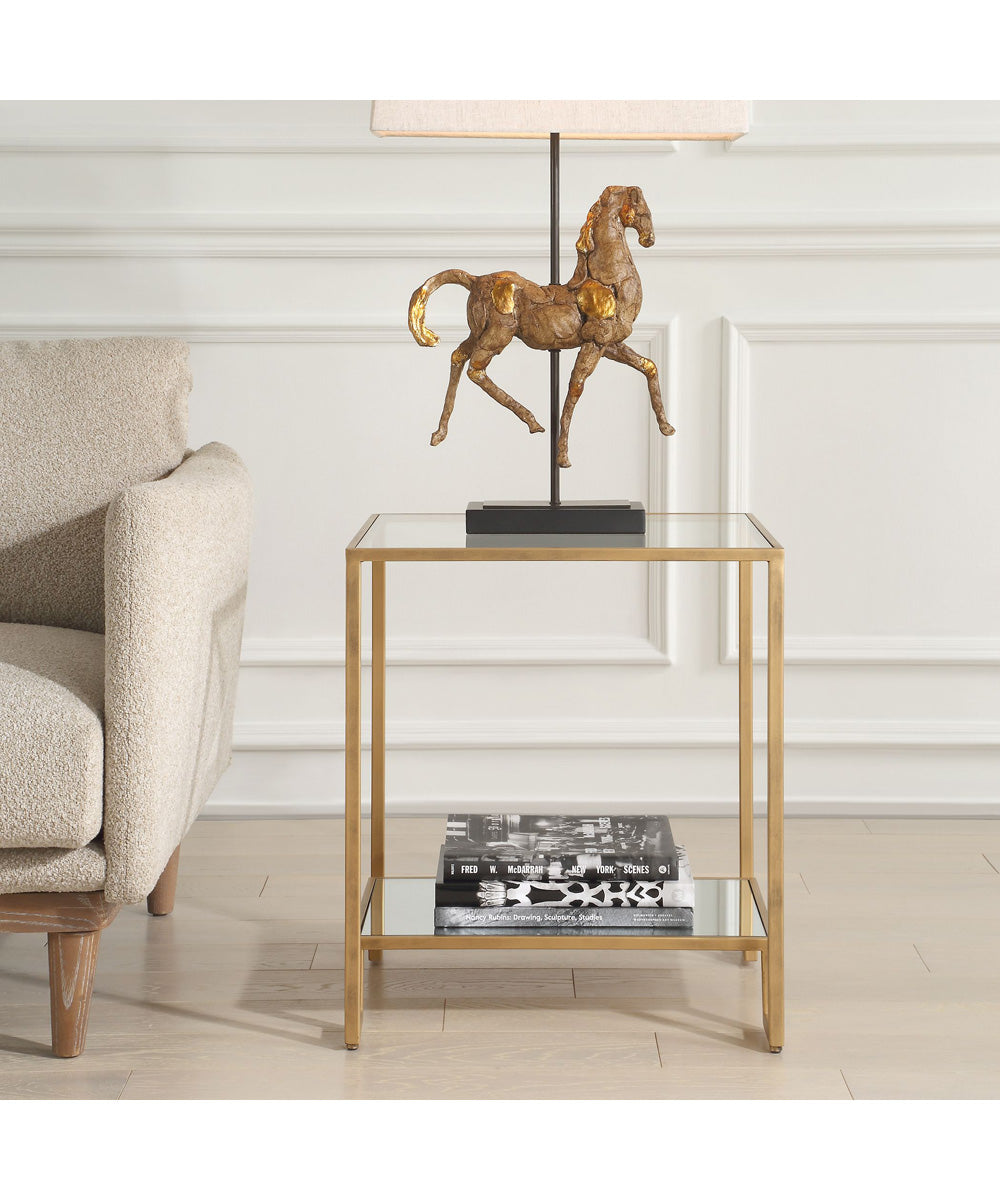 Accent Furniture with Tempeered Glass Top and Mirror Antique Gold