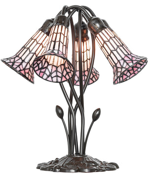 16" High Stained Tiffany Glass Pond Lily 5 Light Table Lamp Pink