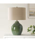 Ceramic Table Lamp Textured Moss Green and Beige Linen