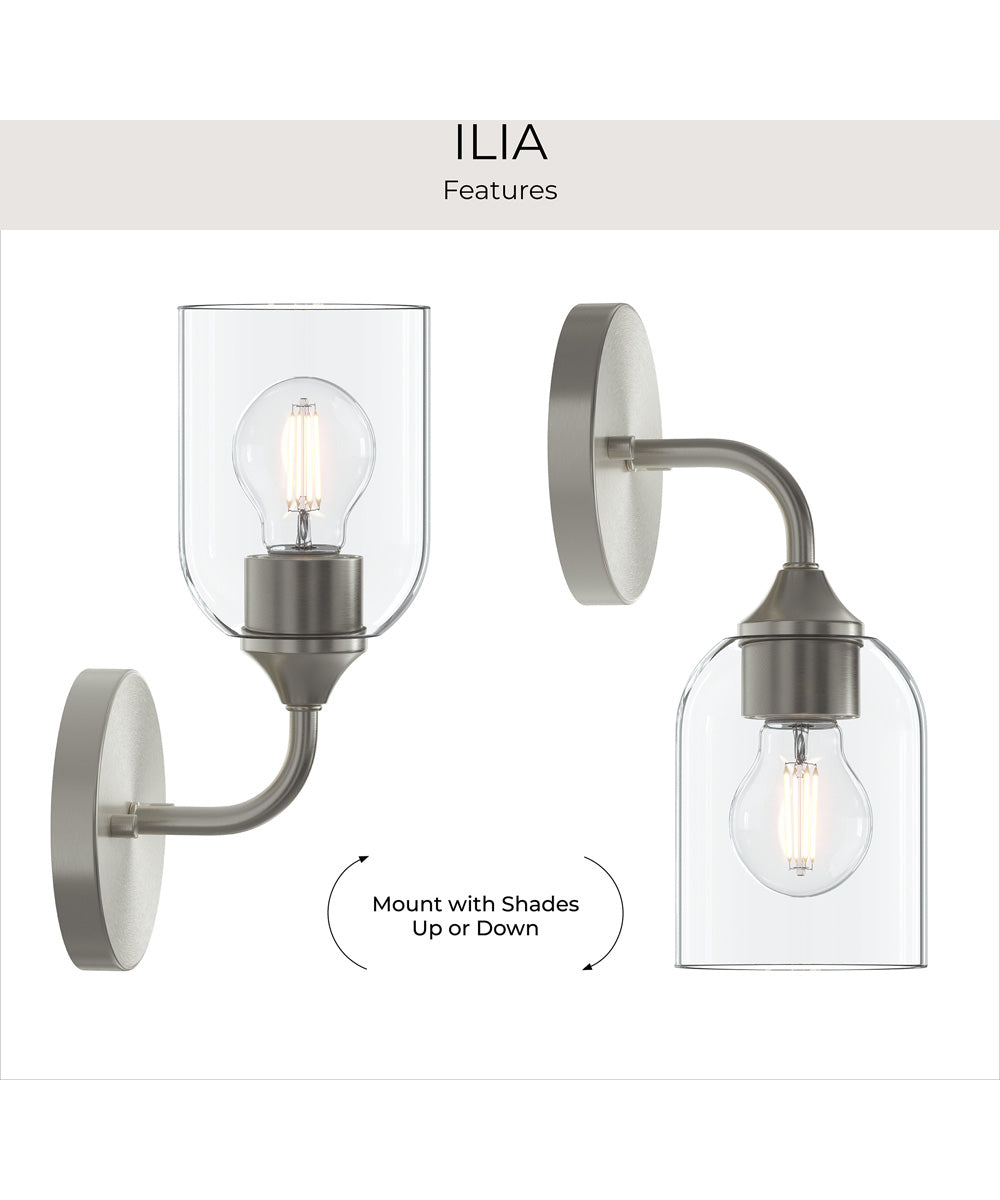 Ilia 1-Light Wall Sconce with Clear Glass Shade Brushed Nickel
