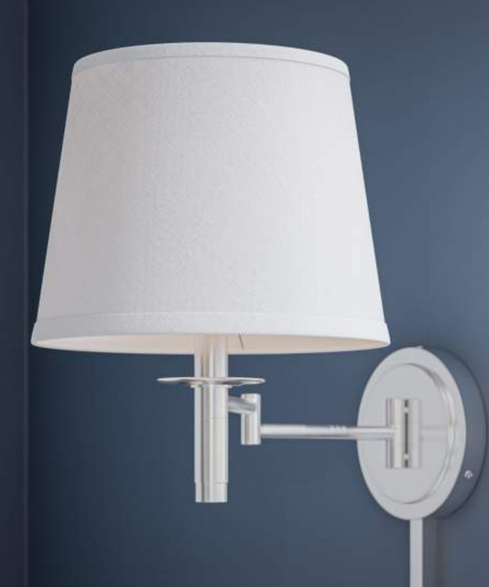 Sheppard 20"W 1-Light Plug-In Brushed Steel with White Shade Wall Swing Arm Wall Sconce by KenroyHome