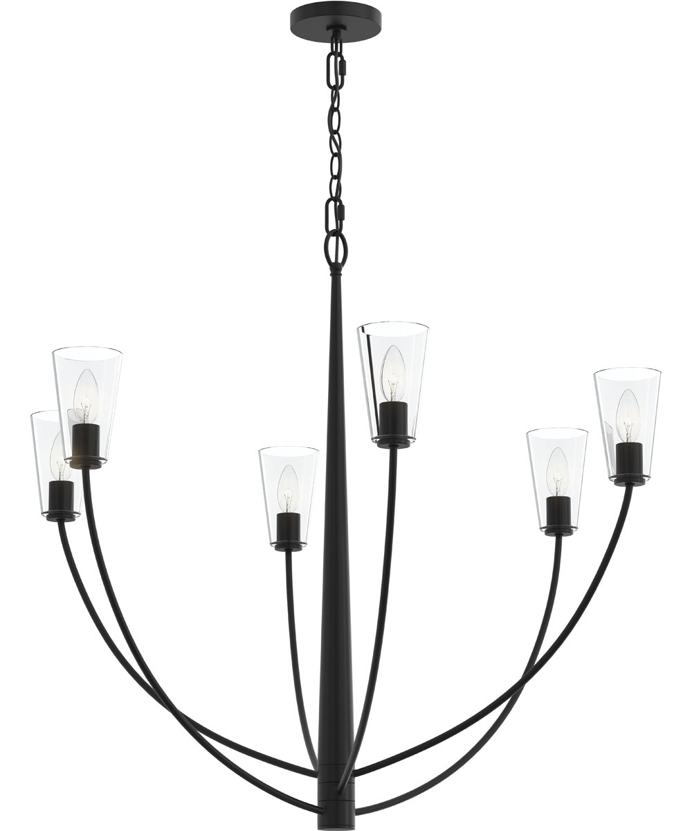 Jheni 6-Light Large Chandelier with Clear Glass Shades Matte Black