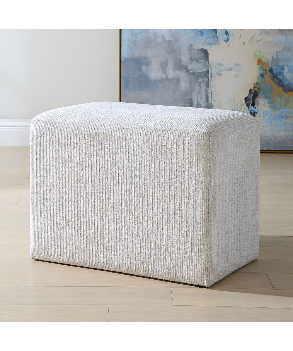 Rectangular Bench with Channeled Off-White Upholstery