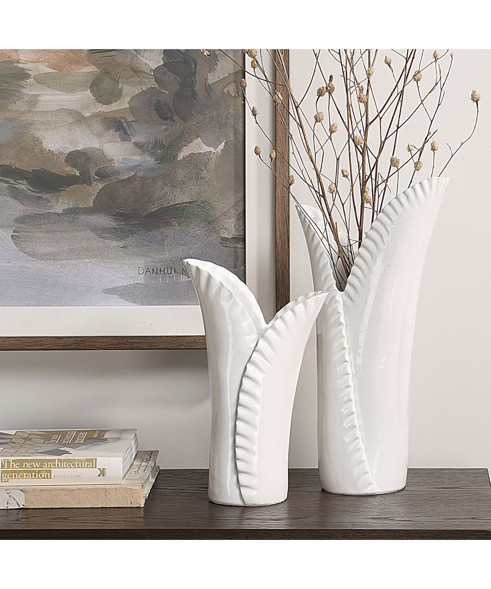 Leafscape White Vases Set of 2