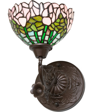 8" Wide Tiffany Cabbage Rose Wall Sconce Up-Facing