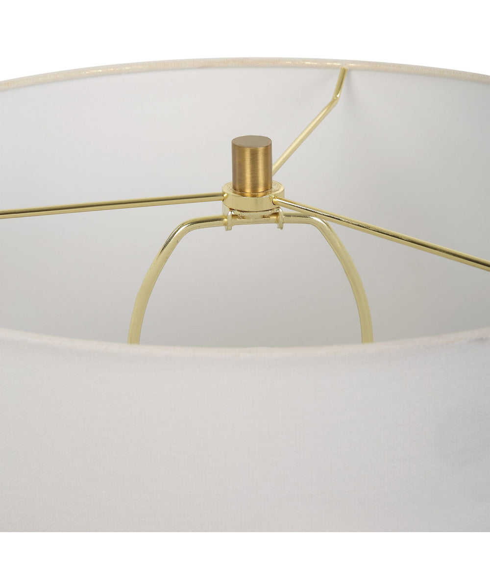 Ceramic Table Lamp with White Satin Glaze and White Linen