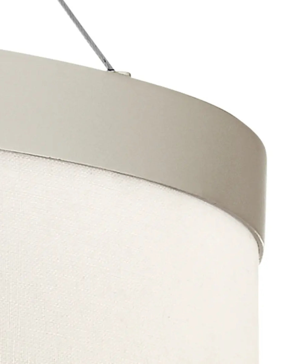 18"w Mercel 3-Light Modern Drum LED Pendant Satin Nickel Finish with White Linen Shade