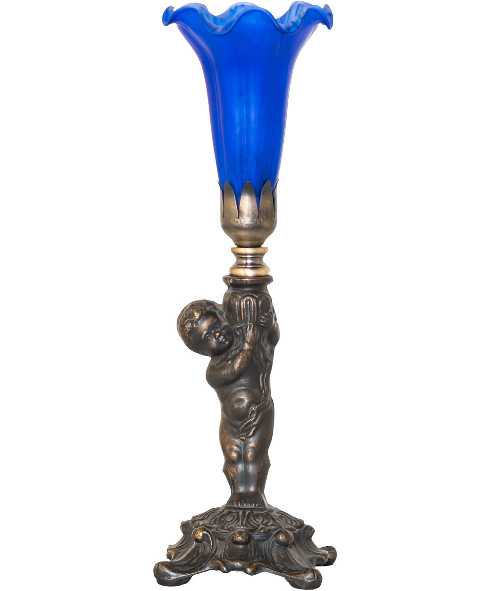 12" High Blue Tiffany Pond Lily Cherub Mini Lamp