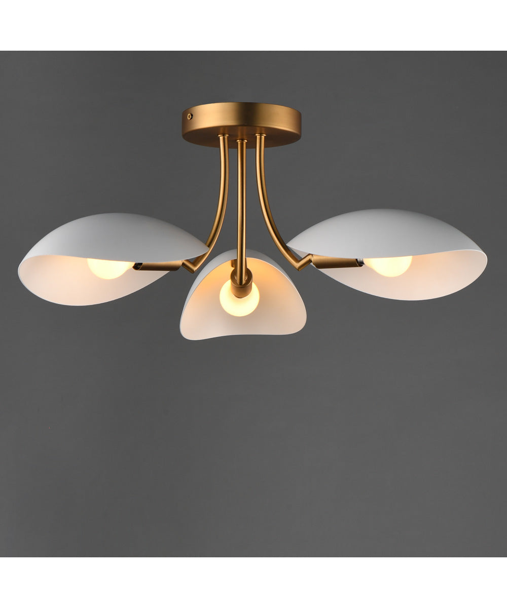 Maris 3-Light Semi Flush White/Natural Aged Brass