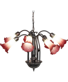 24" Wide Seafoam/Cranberry Tiffany Pond Lily 7 Light Chandelier