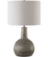 Ceramic Gourd Table Lamp in Ivory with Off-White Linen