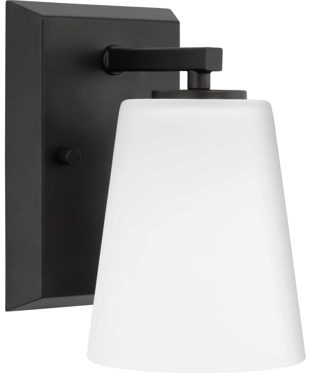 Vertex 1-Light Etched White Glass Contemporary Bath Light Matte Black
