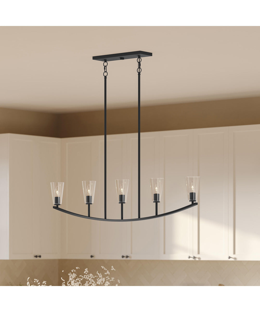 Jheni 5-Light Linear Chandelier with Clear Glass Shades Matte Black