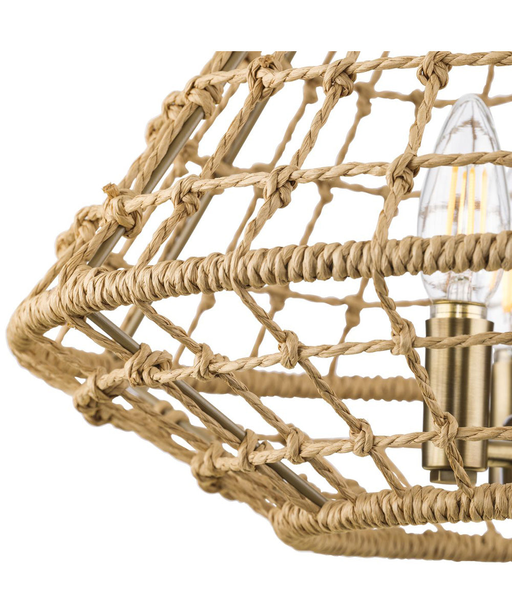 Laila 16 in. 3-Light Semi-Flush Convertible with Woven Jute Accents Vintage Brass