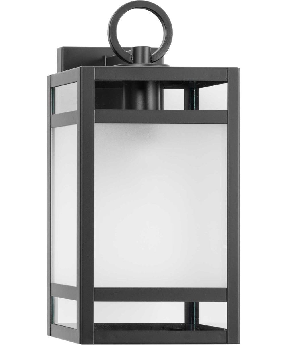 Parrish 1-Light Clear Etched Glass Modern Craftsman Outdoor Medium Wall Lantern Matte Black