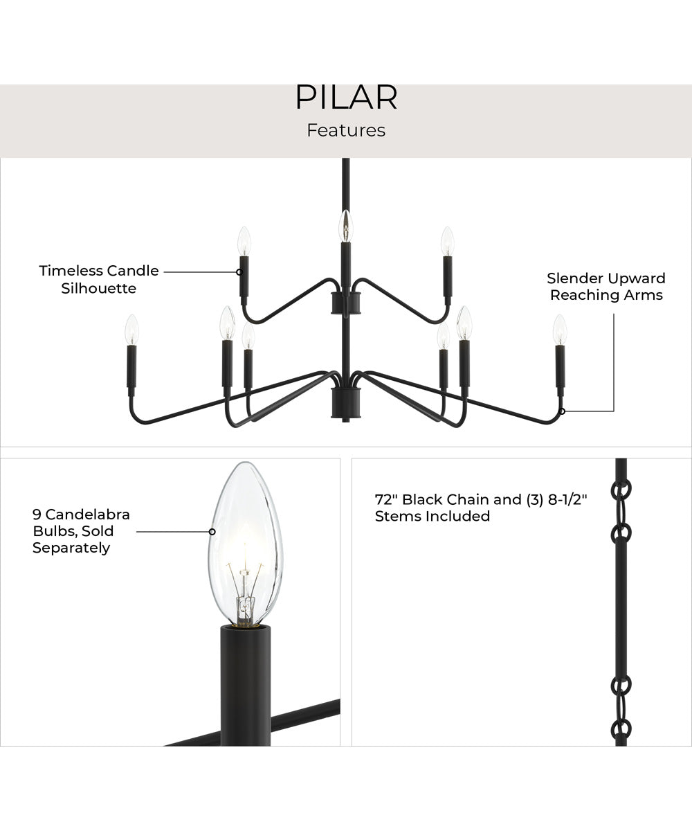 Pilar Two-Tier 9-Light Chandelier Matte Black