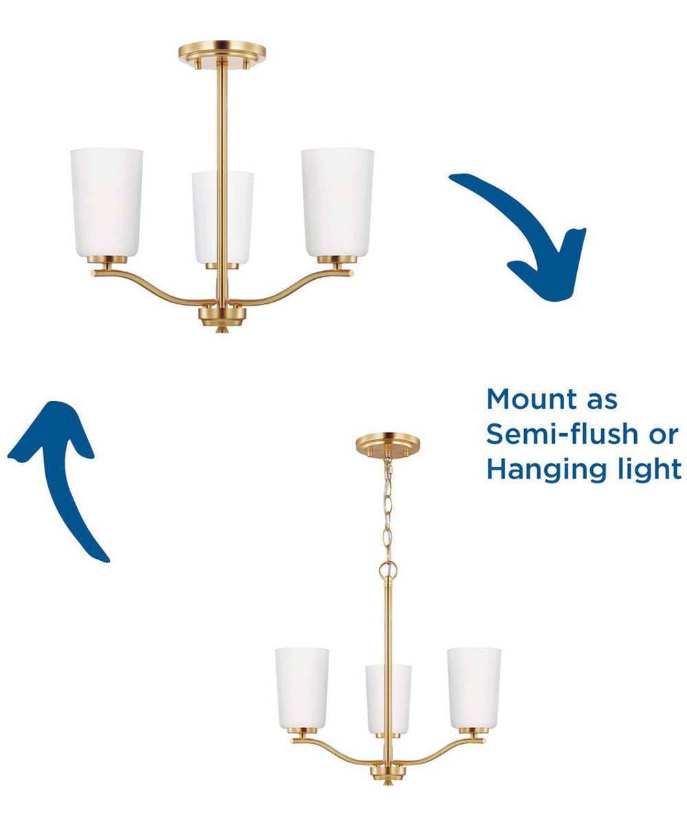 Adley 3-Light Etched White Glass Semi-Flush Convertible Light Satin Brass