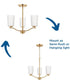 Adley 3-Light Etched White Glass Semi-Flush Convertible Light Satin Brass