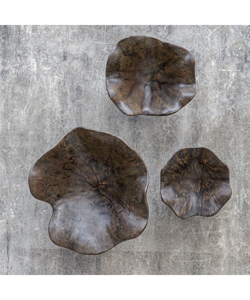 Two Wood Wall Décor In Mocha, Set of 3