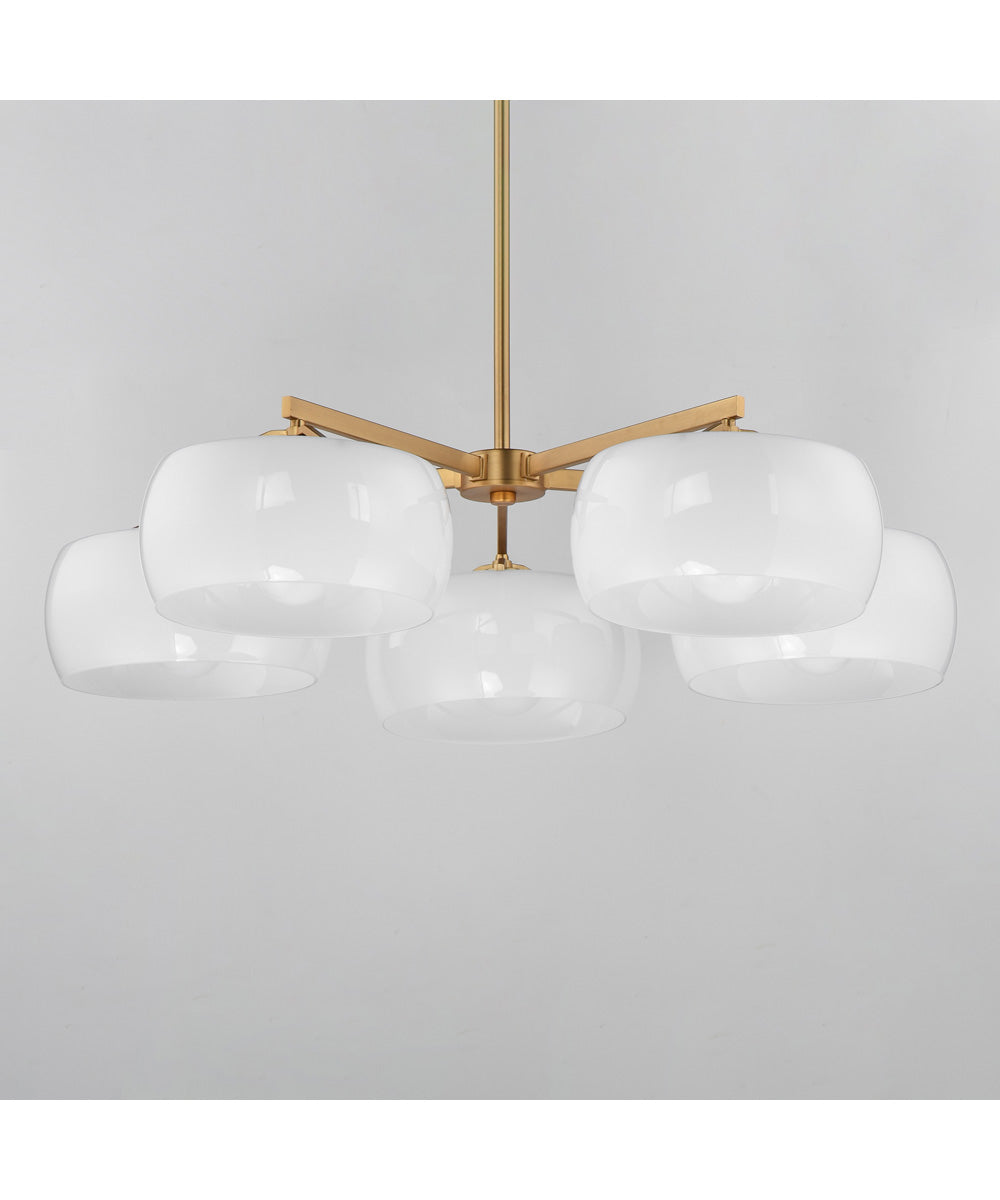 Glazed 5-Light Chandelier White/Natural Aged Brass