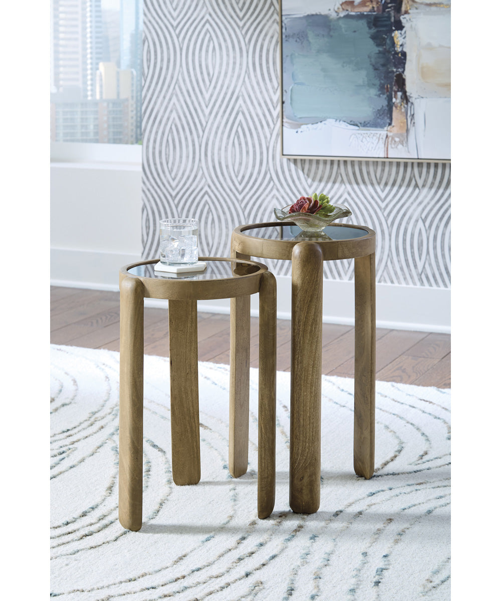 Jossor Accent Table Set Set of 2 Light Brown