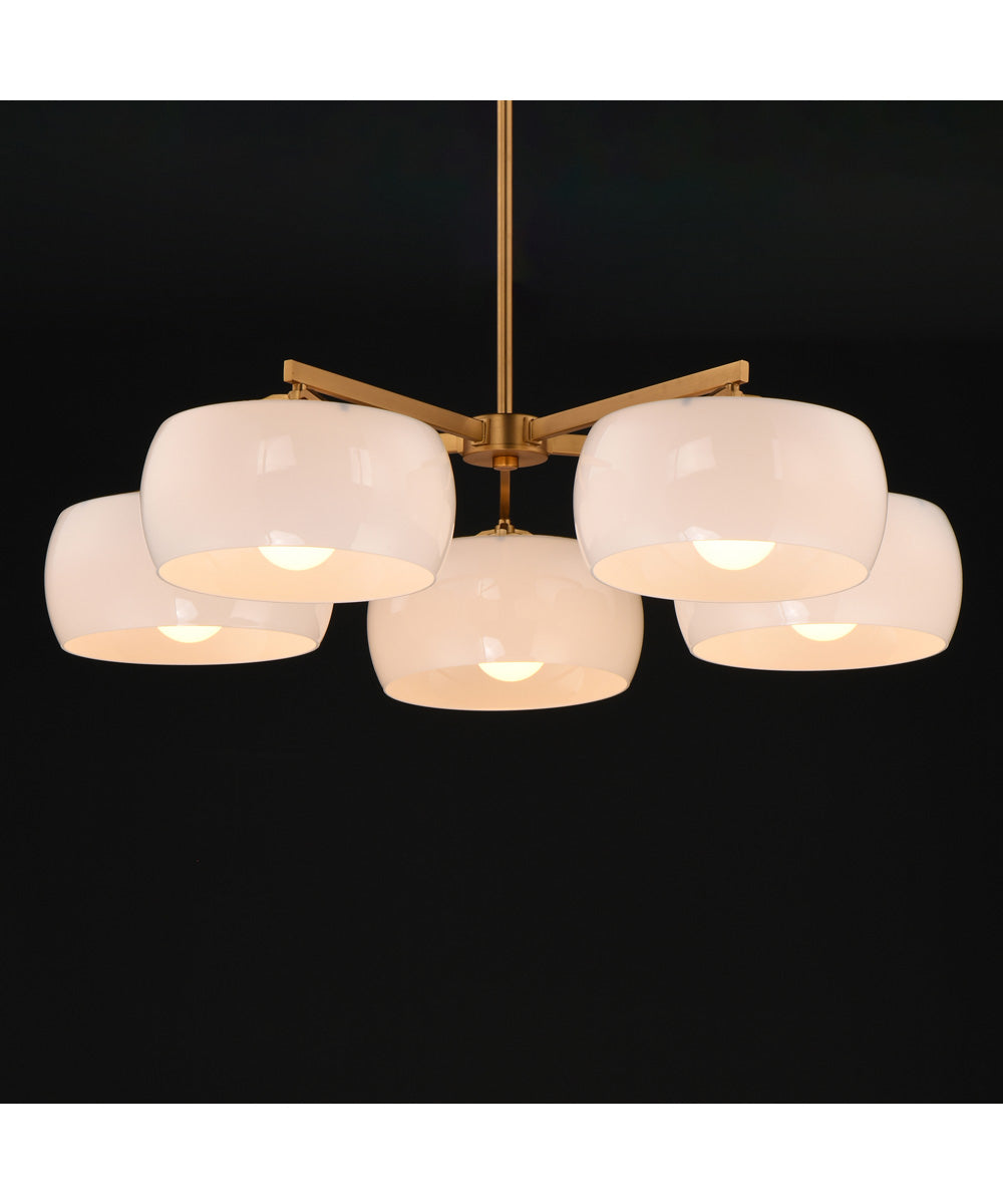 Glazed 5-Light Chandelier White/Natural Aged Brass