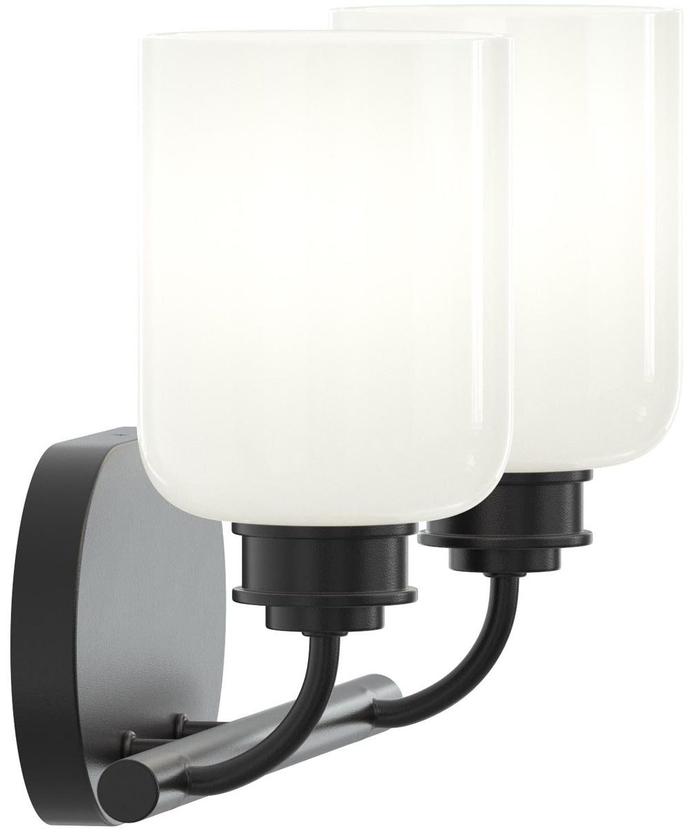 Reines 2-Light Bath Vanity with Opal Glass Shades Matte Black