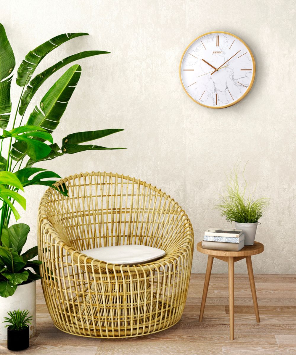 OPEN BOX 16" Wall Clock Carrara Gold & White Marble Effect Metal Case/Glass Cover