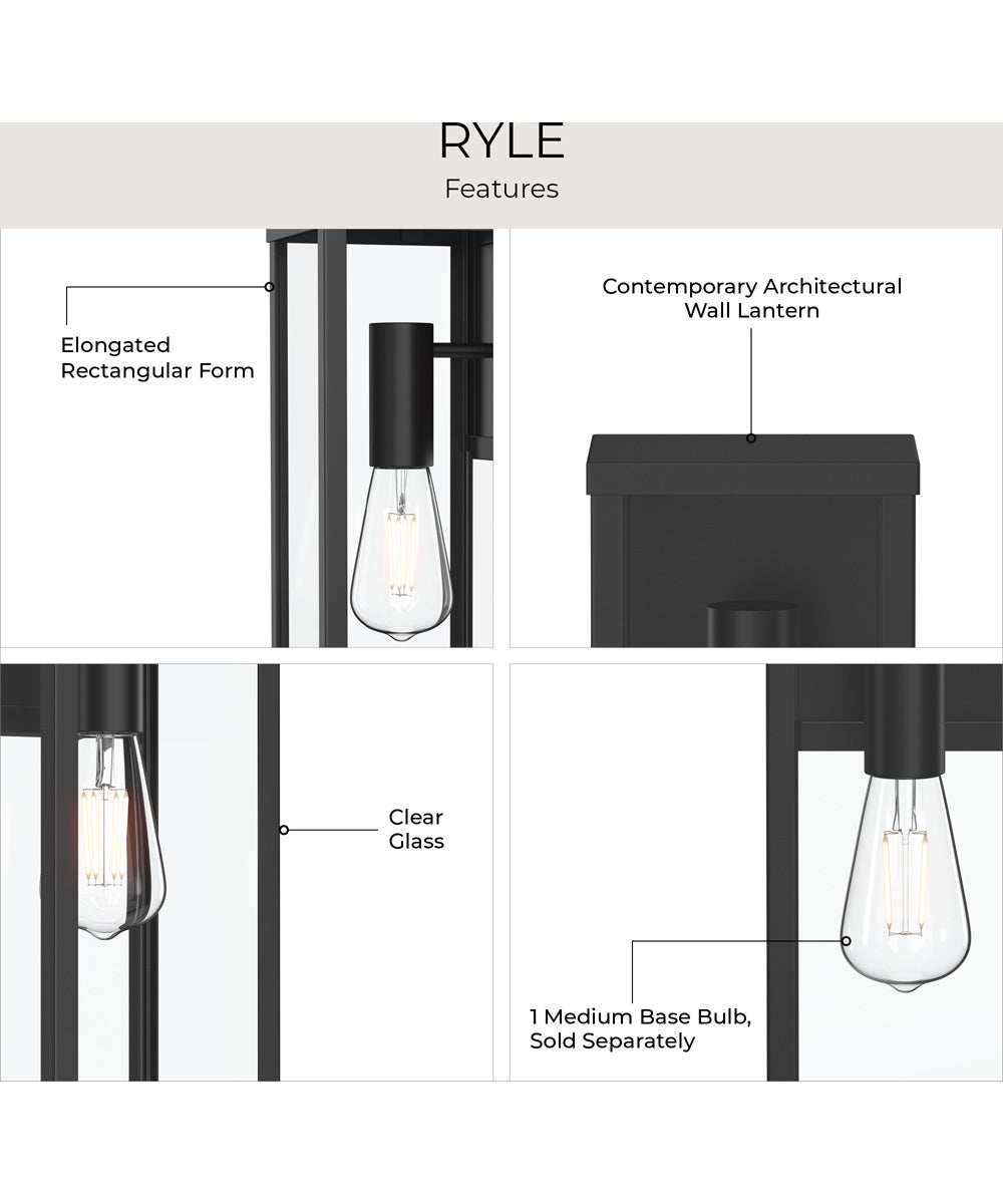 Ryle 1-Light Large Wall Lantern with Clear Glass Panels Matte Black