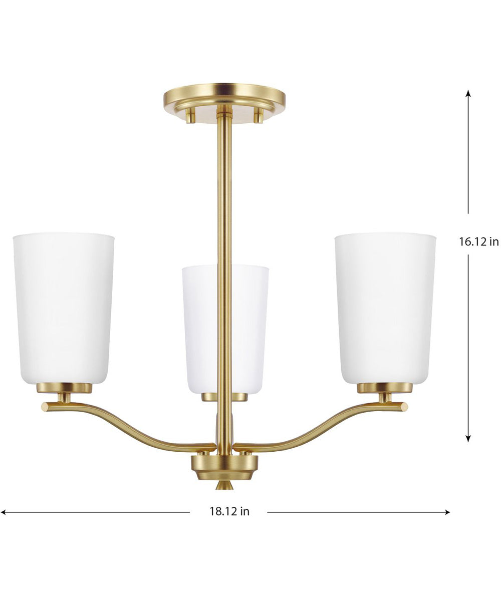 Adley 3-Light Etched White Glass Semi-Flush Convertible Light Satin Brass