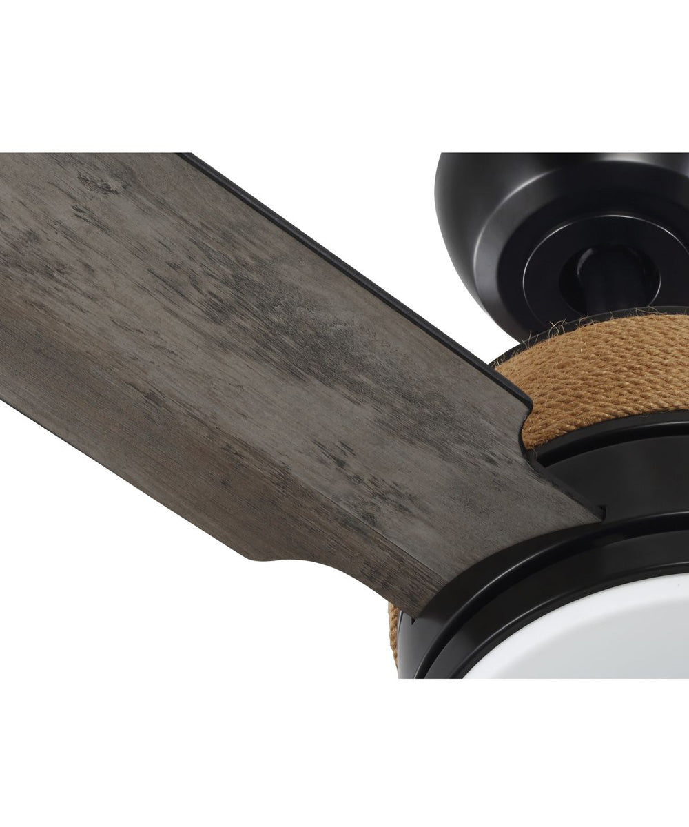 Shaffer II 56 in. 4-Blade Ceiling Fan with Integrated LED Lamped Light Natural Jute Accents Matte Black
