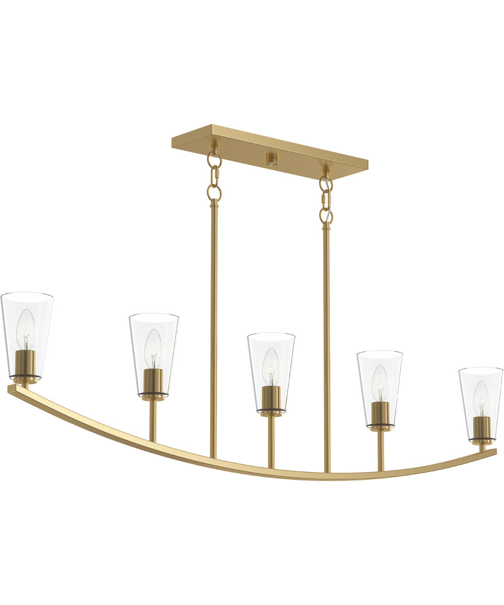 Jheni 5-Light Linear Chandelier with Clear Glass Shades Brushed Gold