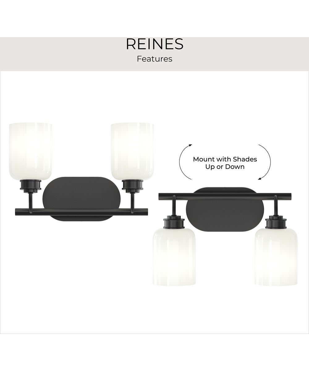 Reines 2-Light Bath Vanity with Opal Glass Shades Matte Black