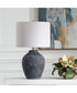 Ceramic Table Lamp in Weathered Black with White Linen